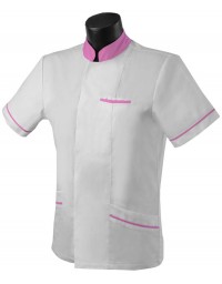 CASACCA BIANCA CON BORDI ROSA